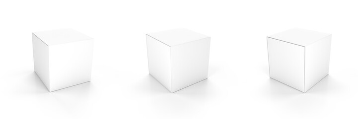 Set of 3 Blank Package Box. Mockup Isolated on white. 3d illustration