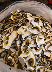 Dried boletus mushrooms for sale on the market
