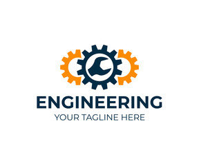 Engineering, gears and wrench, logo design. Repair, service, industry, industrial and mechanical, vector design and illustration