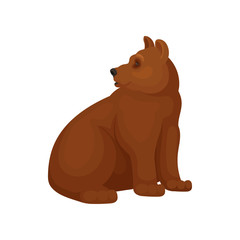 Flat vector illustration of sitting bear, side view. Big mammal animal with brown fur. Wild forest creature