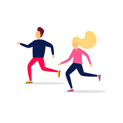 Fototapeta na wymiar Man and woman run. Flat style vector illustration.