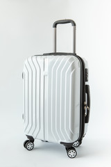 white baggage luggage carry on plane hat travel journey to destination long weekend holiday on white background