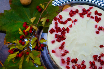 Autumn cake with forest fruits and nuts