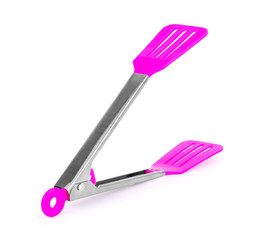Serving kitchen tongs isolated on a white