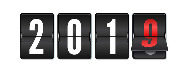 Flip countdown timer with changing numbers of year. Happy new year. Countdown timer. Mechanical scoreboard of counter of elapsed time. Vector template for holidays party