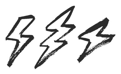 Lightning bolts brush painted vector illustrations isolated on white