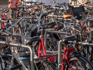 Obraz premium Bikes parking in Amsterdam - World capital of bicycle transportation.