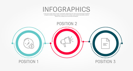 Modern and simple flat vector illustration. Infographic template with three circles, elements, sectors and percentages. Designed for business, presentations, web design, interface 3 step diagrams.