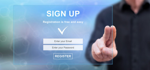 Man touching a signup concept
