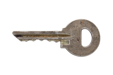 old key isolated on white background with rust
