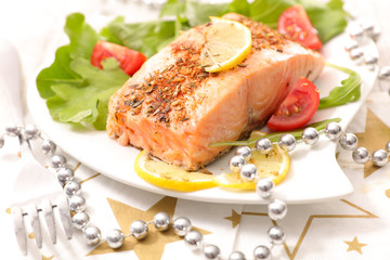 salmon fillet with herbs and lemon