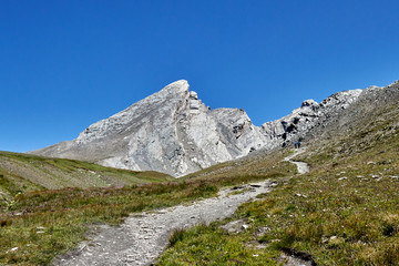 Fototapeta na wymiar Col Agnel- mountain pass in the Cottian Alps, between France and Italy