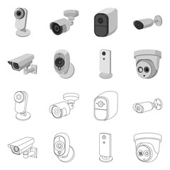 Isolated object of cctv and camera symbol. Set of cctv and system vector icon for stock.