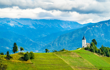 Fototapeta na wymiar Saints Primus and Felician Church in Jamnik village, Slovenia