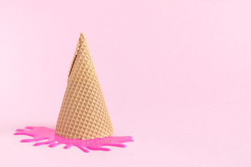 High angle view of ice cream against pastel pink background minimal creative concept.