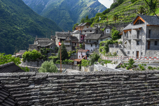 The village of Vogorno on Verzasca valley in Switzerland