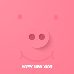 Happy New Year card with cute pig's piglet - symbol of the year.