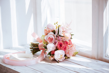 Wedding flowers, bridal bouquet closeup.