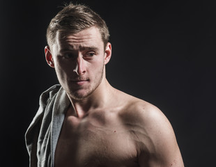 Obraz premium Fit concept. Handsome man with fit shoulders. Fit and healthy. Commit to be fit