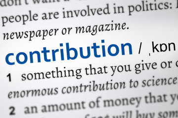 Fototapeta premium Dictionary definition of the word contribution. Focus on the concept