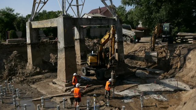 timelipse of screwing piles during the construction of foundation