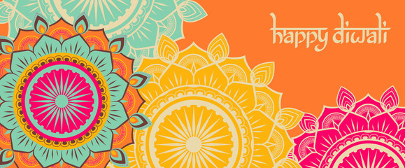 Happy Diwali Hindu festive banner with traditional ornament.