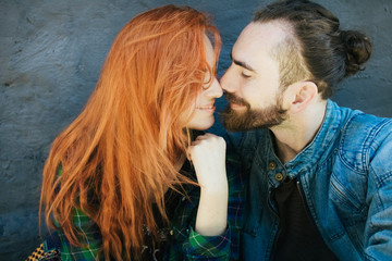 Happy young couple in love hugging,enjoying in spring day together.