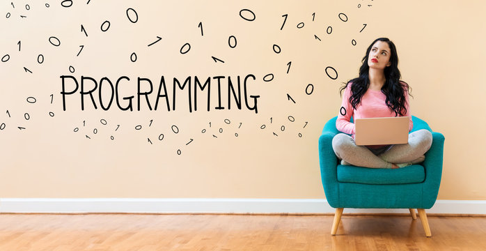 Programming with young woman using a laptop computer 