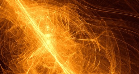 Abstract orange light and laser beams, fractals and glowing shapes multicolored art background texture for imagination, creativity and design.