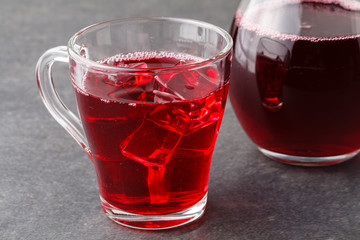 Summer iced drink - cranberry tea or juice with ice
