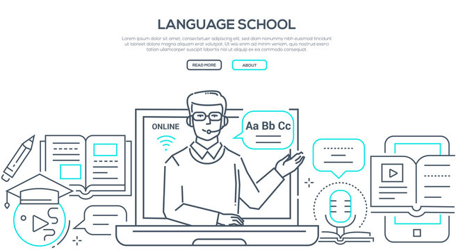 Language school - modern line design style banner