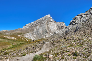 Fototapeta na wymiar Col Agnel- mountain pass in the Cottian Alps, between France and Italy