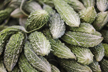 Green Bitter melon at Indian local market