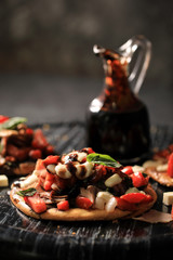 Bruschetta Keto friendly ingredients on dark background