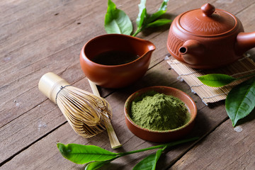 Organic Green Matcha Tea in a Bowl