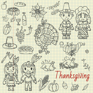 illustration in childrens drawing style thanksgiving day, Doodle for design and decoration national event