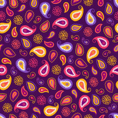 Diwali seamless pattern with paisley and flowers
