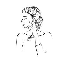 portait femme coiffée esquissé de profil à l'encre © ccile