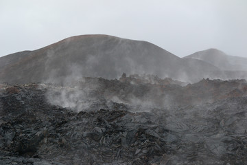 Lava field in snowy weather