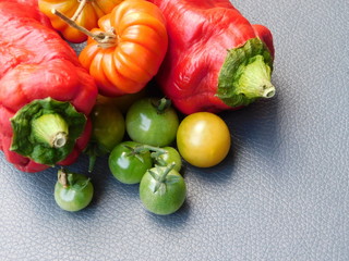 FLAT LAY VEGETABLES TOMATOES AND PAPRIKAS