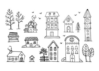 Vector set of hand draw house, building © NYgraphic