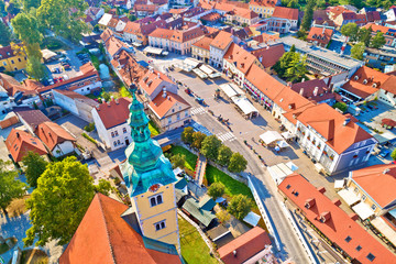 Naklejka premium Samobor main square and church tower aerial view