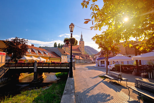 Fototapeta Samobor walkway and old streets sun haze view