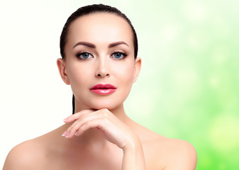 Pretty woman with clean and fresh skin. Beautiful girl portrait. Skin care concept