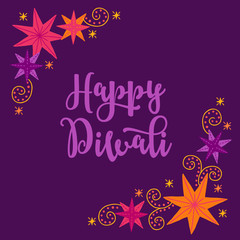 Diwali greeting card with corner ornament - colorful stars
