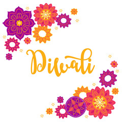 Diwali greeting card with corner ornament - mandala and stars
