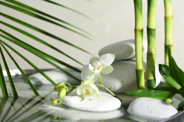 Keuken achterwand Spa Spa stones, orchid and bamboo branches in water. Space for text  © New Africa