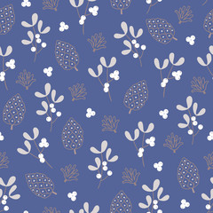 Christmas seamless pattern with mistletoe, cones and berries