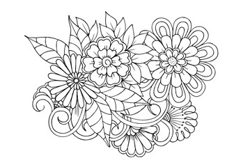 Page for coloring book. Outline flowers. Doodles in black and white