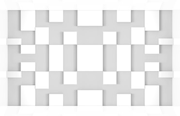 3d rendering. simple white random cube size box pattern an gray background.